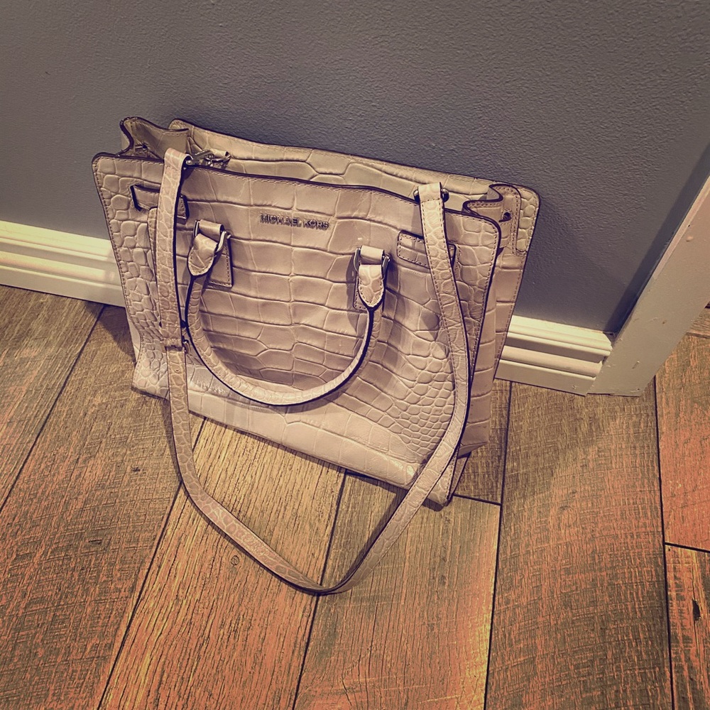 Gray Michael Kors Faux Alligator tote